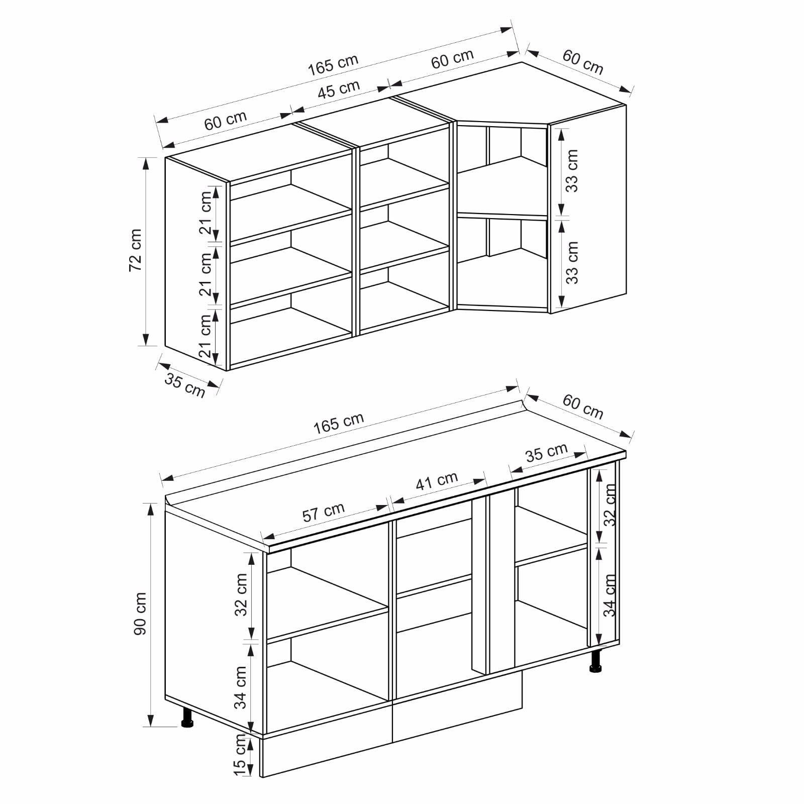 Minar Mebran 165Cm Köşe Mutfak - Lacivert/Beyaz